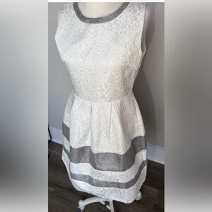Francesca's NWT Ivory Jacquard A Line Dress With Silver Accents LG formal event